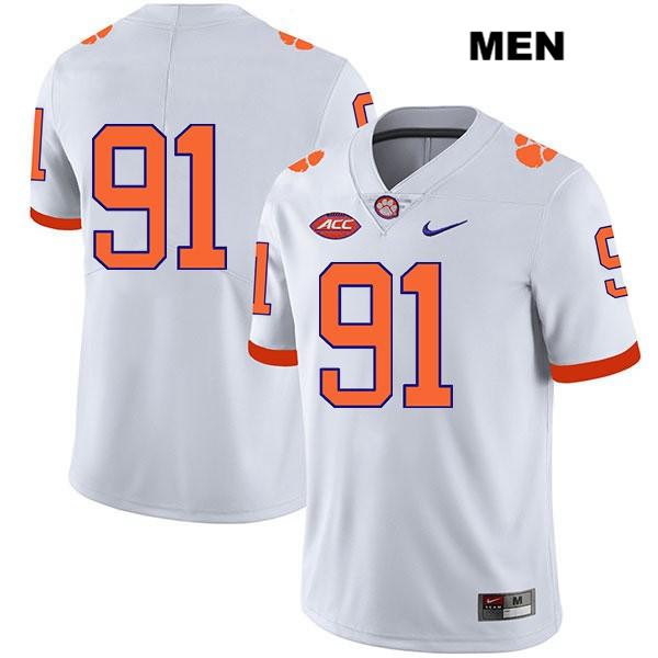 Men's Clemson Tigers #91 Nick Eddis Stitched White Legend Authentic Nike No Name NCAA College Football Jersey SRP1446QL